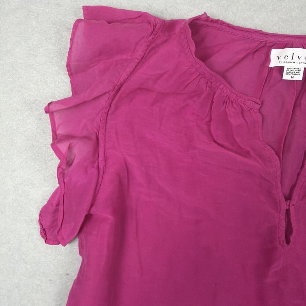 $239 Velvet BY Graham & Spencer Women's M Pink V-neck Ruffle Flutter Sheer Light - Picture 4 of 9